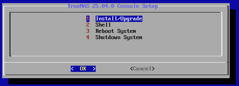 TrueNASインストール - 初期画面
