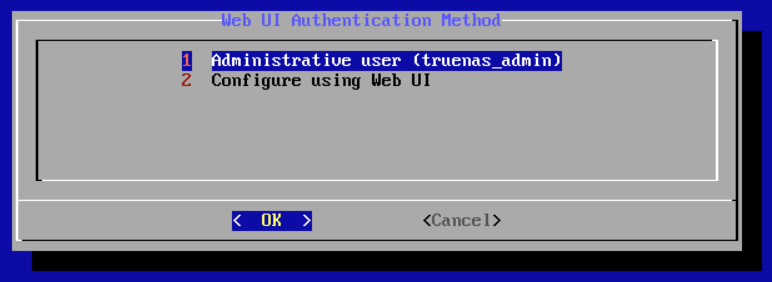 TrueNASインストール - Web UI認証方法