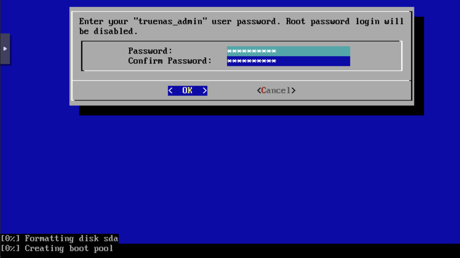 TrueNASインストール - パスワード設定