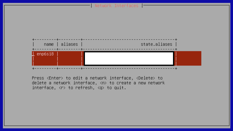 TrueNASコンソール - ネットワークインターフェース一覧