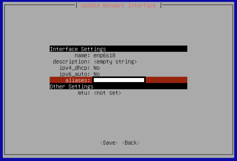 TrueNASコンソール - ネットワークインターフェース編集